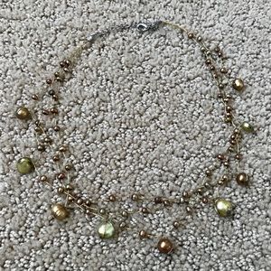 Green/Gold Cultured Pearl Necklace 19”